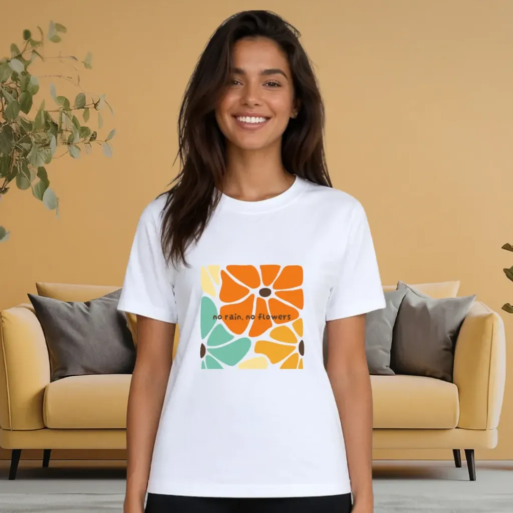 Women's White Regular Cotton T-shirt, Floral Print
